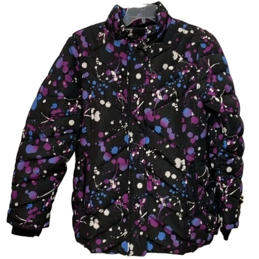 Justice Black Quilted Fleece Lined Coat Jacket Girls 12/14 Full Zip